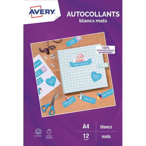 AVE S/12 AUTOCOLLANT A4 BLC MAT J8167-12       444G