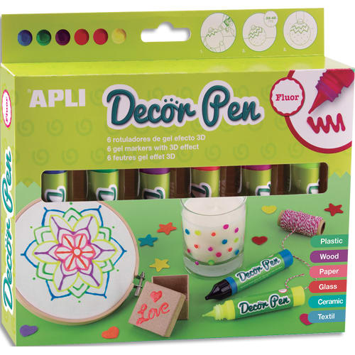 [462372] APLI B/6 DECORPEN FLUO COULEUR ASS 18981