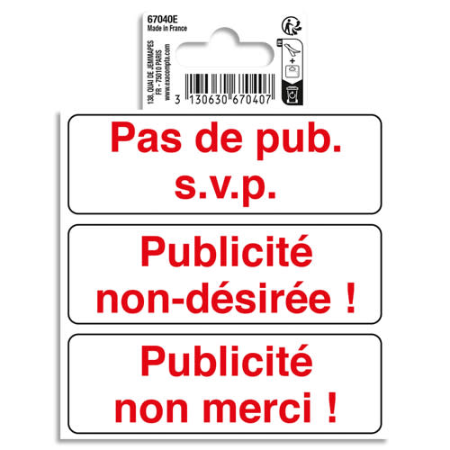 EXA PANN PUB INTERDITE PVC10x10CM 67040E       999W